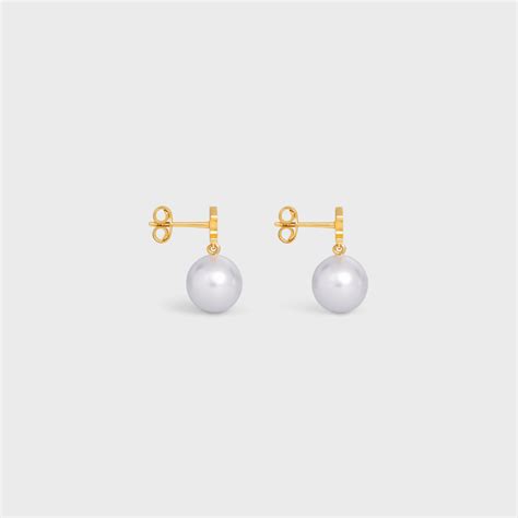 celine triomphe pearl earrings|Triomphe Pearl Earrings in Brass with Gold Finish and Glass .